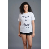 Rise & Slay Printed White Oversized T-Shirt for Women M