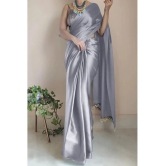 Apnisha Satin Solid Saree With Blouse Piece - Grey ( Pack of 1 ) - Grey