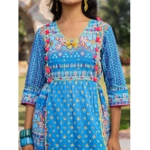 Juniper Cotton Printed Knee Length Womens Fit & Flare Dress - Blue ( Pack of 1 ) - None