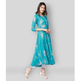 Tissu - Turquoise Rayon Womens Asymmetrical Kurti ( Pack of 1 ) - 3XL