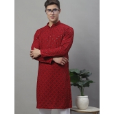 Mens Maroon Chikankari Embroidered and Sequence Kurta with Pyjama.-L / Maroon