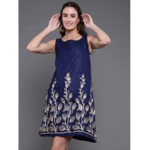 Antaran Cotton Embroidered Above Knee Womens Shift Dress - Navy ( Pack of 1 ) - None