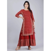 Stylish Teal Rayon Double Layer Printed Kurta For Women-2XL / Maroon