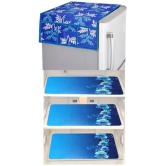 Fabolic Polyester Floral Fridge Mat & Cover ( 93 53 ) Pack of 5 - Blue - Blue