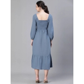 Oxolloxo Solid Smocked Puff Sleeve Tiered Cotton Fit & Flare Midi Dress