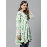 Women White & Green Ethnic Printed Asymmetric Tunic