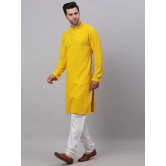 Men Yellow Chikankari Embroidered and Sequence Kurta with Churidar-M / Yellow