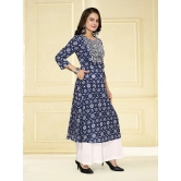 Rangita Women Rayon Blue Embroidered Calf Length A-line Kurti - None