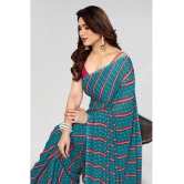 Anand Sarees Georgette Striped Saree Without Blouse Piece - Blue ( Pack of 1 ) - Blue