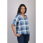 V-Neck Blue Checks Top (OTL-TPS1073)-Blue / XXL