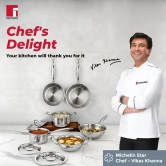 Bergner Argent Mini Tri-Ply Kadhai with Lid | Gas & Induction Compatible | Silver 1.5 Litre