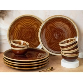 Bodhi House Ceramic Dinner Set, 12 Pieces, Handcrafted Reactive Glaze Dinnerware, Stoneware Dining Sets Serving for 6, Microwave, Dishwasher Safe, Glossy Finish Crockery Set for Gifting, Peanut Brown