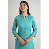 MAUKA - Turquoise Rayon Women''s Front Slit Kurti ( Pack of 1 ) - None