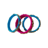 Silk Thread Bangles with Stone Work in Pink and Blue