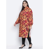 Oxolloxo Maroon & Yellow Viscose Rayon Shirt Collar Printed Tunic