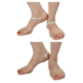 AanyaCentric Combo of 2 Pair Silver Plated White Metal Indian Traditional Ethnic Payal Anklets - Silver