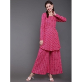 Antaran Cotton Printed Kurti With Palazzo Women''s Stitched Salwar Suit - Pink ( Pack of 1 ) - None