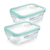 Treo By Milton Hi Borosilicate Clip Fresh Rectangular Container, Set of 2, 1000 ml Each, Transparent