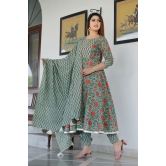 Light Green Hand Block Printed Anarkali Set XXL