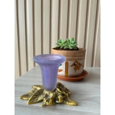 Aarna Creations Leaf Flower Candle Stand | Patta Tea Light Stand | Golden Leaf Candle Stand | Gold Antique Candle Stand | Metal & Glass Tea Light Stand (Purple)