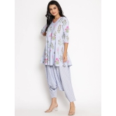 Women Blue Floral Printed Panelled Kurti with Harem Pants