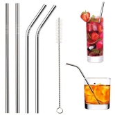 KATHIYAWADI Stainless Steel Fusion Glass Tumbler with Stainless Steel Drinking Straws and Cleaning Brush Stainless Steel Lid (Multicolor) (400ML)