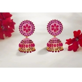 Pink Rhinestone Jhumka Earrings