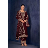 Lorenvelley Fashion Maroon Velvet Salwar Suit Material Embroidered