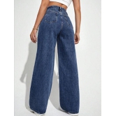 High Waist Wide Leg Jeans- Dark Blue-32