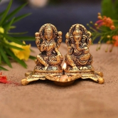 Metal Gold Plated Laxmi Ganesh Chowki Diya God Idol (Gold, 15X10X12 cm)