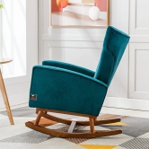 Wooden Velvet Accent Rocking Chair (Teal)-Teal