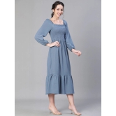 Oxolloxo Solid Smocked Puff Sleeve Tiered Cotton Fit & Flare Midi Dress