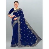 Om Shantam Sarees - Navy Blue Georgette Saree With Blouse Piece ( Pack of 1 ) - Navy Blue