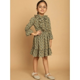 MINI & MING Girls Floral Printed Band Collar Bell Sleeve Ruffled Fit & Flare Dress