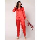 GOCHIKKO Women's Satin Plain Color Night Suit Set of Shirt & Pyjama Pack of 1(LIGHT RED)-2XL