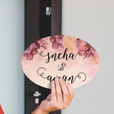 Watercolour Flower Pattern Big Oval Shape Name Plate-Red