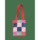 NIRJHARI Handmade Cotton Cloth Patchwork Handbag Pink & Black (Small) Pack of 1