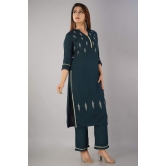 JAIPURETHNICWEAVES Women's Rayon Slub Embroidered Straight Kurta & Palazzo Set