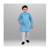 J D Creation - Turquoise Cotton Boys Kurta With Pyjama ( Pack of 1 ) - None