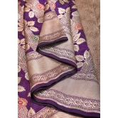 Meenakari Rose Creeper Jaal on Deep Purple Banarasi pure silk saree | SILK MARK CERTIFIED