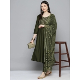 Sequin, zari embroidered flaired kurta with pants and dupatta-M / Green