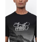 Men Black Graphic Printed and textured polyester T-shirt