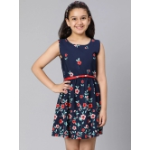 Oxolloxo Kids Girls Navy Blue Floral Satin Dress