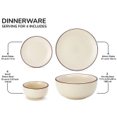 Handcrafted Stoneware Reactive Glaze Ceramic Dinner Set, 14 Pieces Serving for 4, Microwave and Dishwasher Safe, Bone-ash Free, Crockery Set for Dining and Gifting, Off White