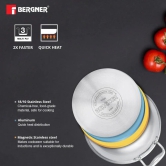 Bergner Argent Tri-Ply Kadhai with Lid | Gas & Induction Compatible | Silver 3.5 Litre