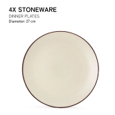 Handcrafted Reactive Glaze Ceramic Dinner Plates, 4 Pieces Serving for 4, Microwave and Dishwasher Safe, Bone-ash Free, Full Plate Set Crockery for Dining and Gifting, Off White