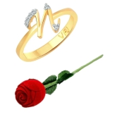 Vighnaharta Initial N Letter with Rose CZ Gold and Rhodium Plated Alloy Finger Ring for Girls and Women - [VFJ1188ROSE-G8] - None