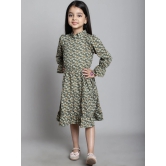 MINI & MING Girls Floral Print Mock Neck Bell Sleeves Crepe Fit & Flare Midi Dress