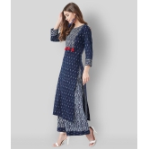 Tissu - Navy Blue Straight Cotton Women''s Stitched Salwar Suit ( Pack of 1 ) - XXL