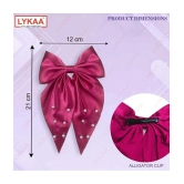 Lykaa Large Satin Hair Bow with Pearls Longtail Clips Hair Accessories for Women -1 Pcs (Multicolor) - Magenta